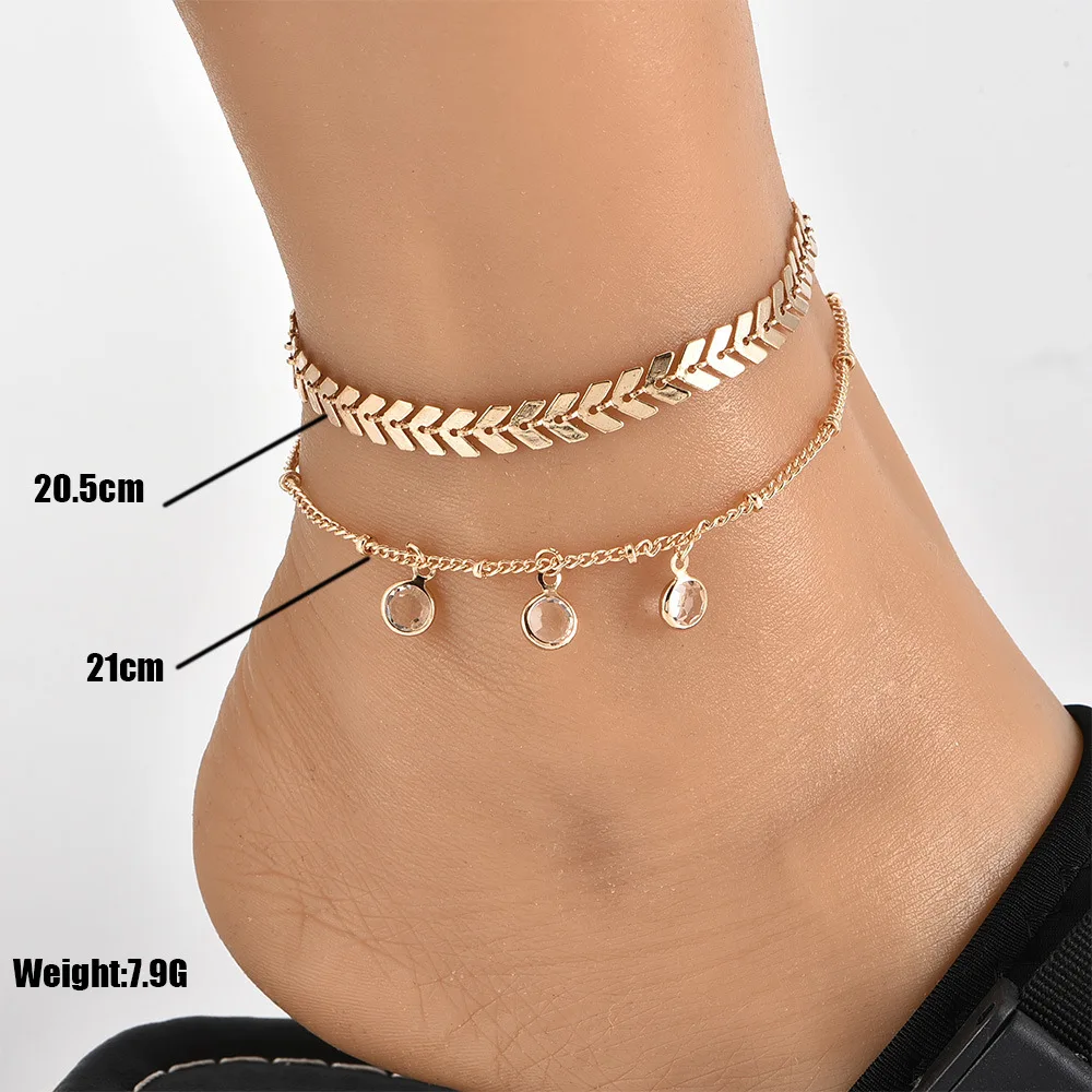 Ножной браслет, модный, популярный, многослойный, металлическая цепочка, кристалл, ножные браслеты для женщин, комбинированное ювелирное изделие для ног, золотой ножной браслет