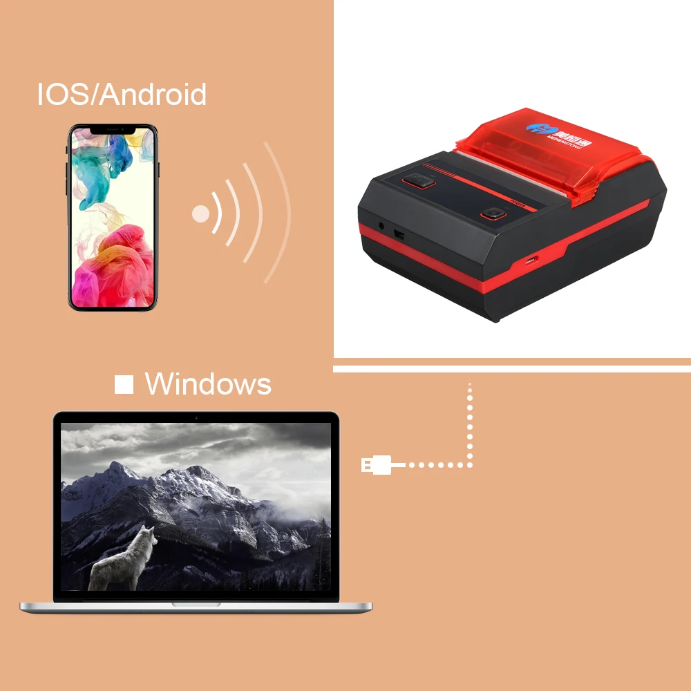 Портативный беспроводной мини термопринтер BT Direct 58 мм совместим с Android IOS Windows Linux