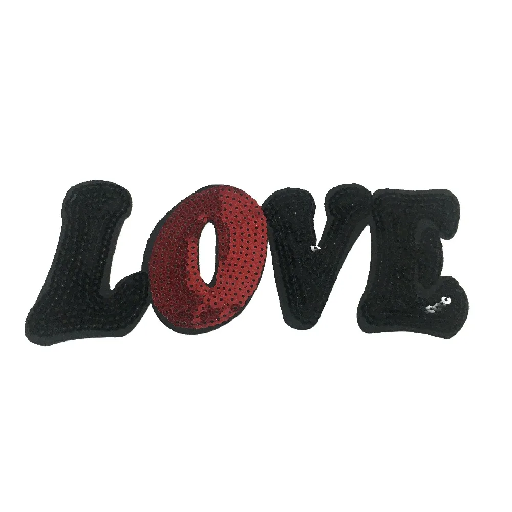 

2018 New LOVE Patches for Clothing Bags Iron On Beaded Patch Badge Handmade Craft Stickers DIY Decoration Sequined Patches 2PCS