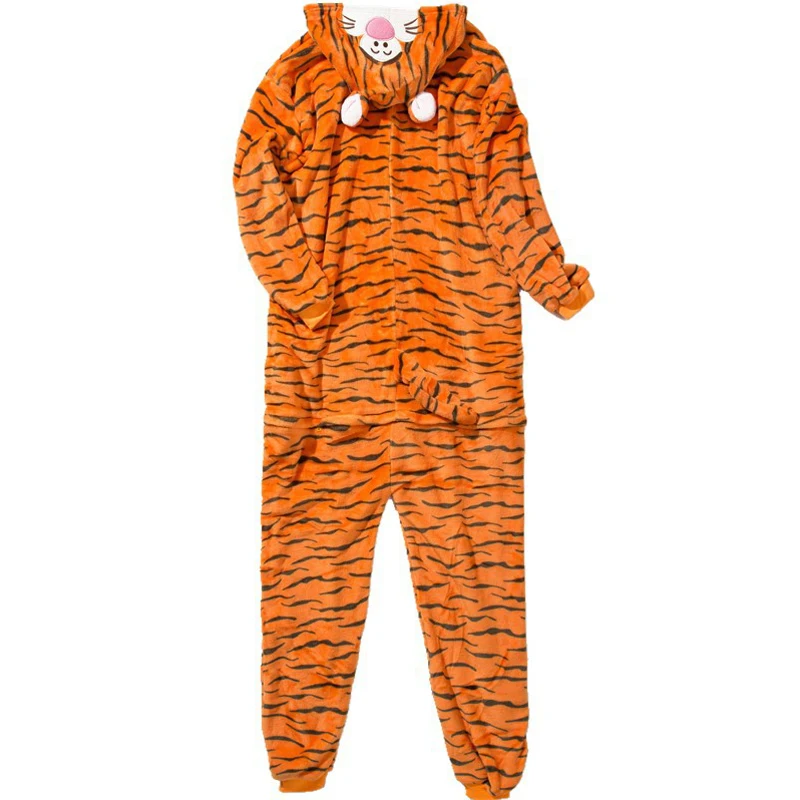 Funny Orange Tiger Animal Kigurumi Flannel Onesie For Women Pajamas Party Bodysuit Cosplay Unisex Sleepwear Halloween Pyjamas (5)