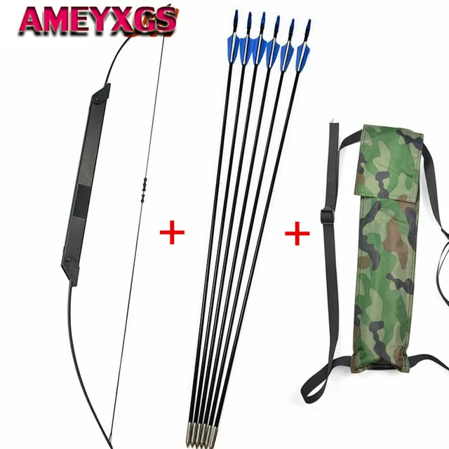  US $55.13 1Set 50lbs Archery Folding Recurve Fishing Straight 6pcs Glassfiber Arrow Arrow Quiv