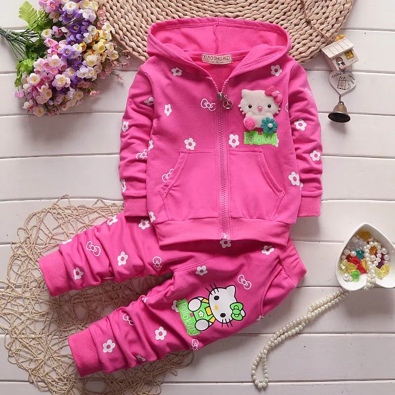 Г. Весенне-осенний комплект одежды для маленьких девочек, повседневный спортивный костюм с капюшоном и рисунком «hello kitty» Детский кардиган, свитер+ комплект со штанами