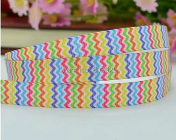 

(50yards/lot ) 3/8" Chevron Rainbow Printed Grosgrain Ribbon