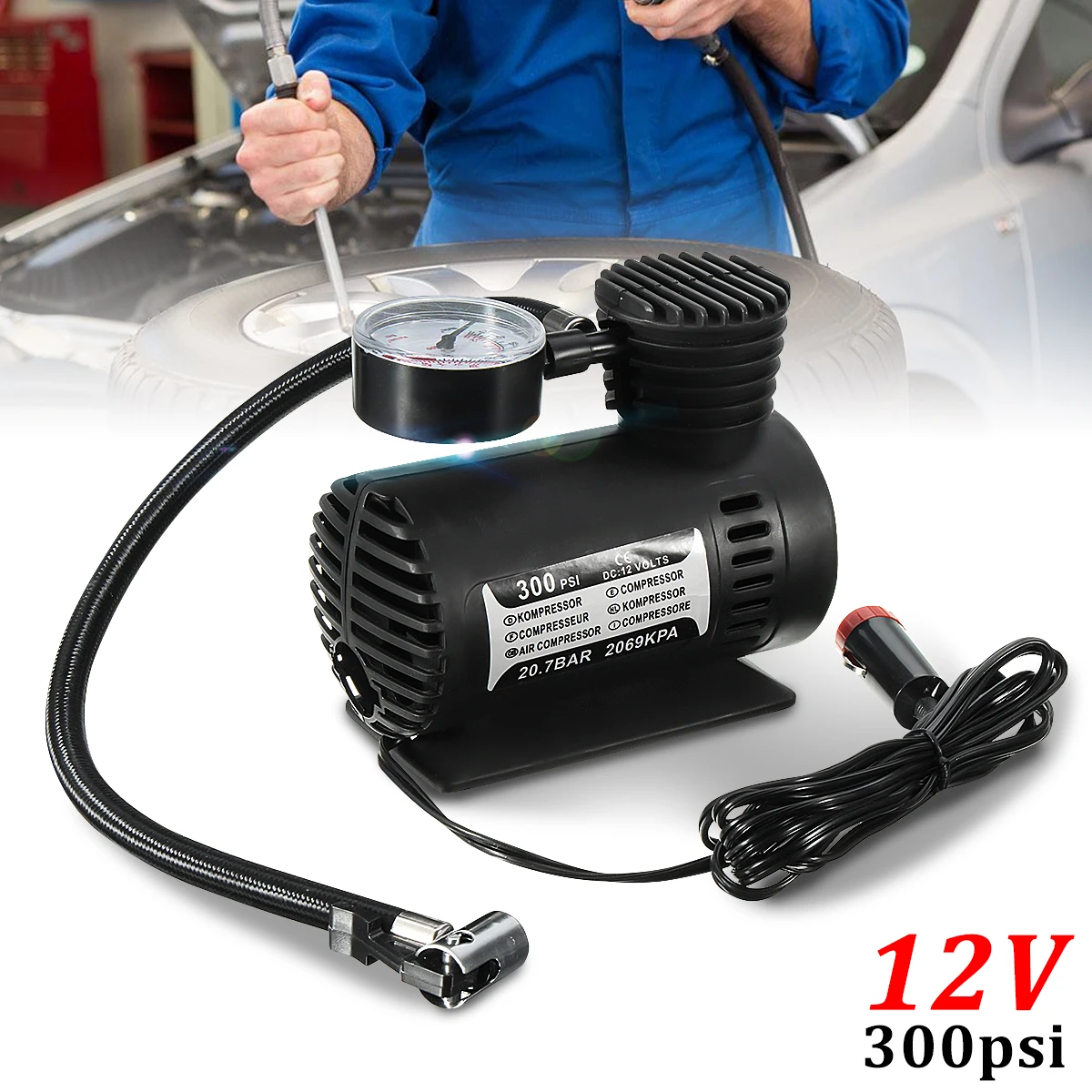 300 PSI 12V портативный автомобильный шинный инфлятор воздушный компрессор