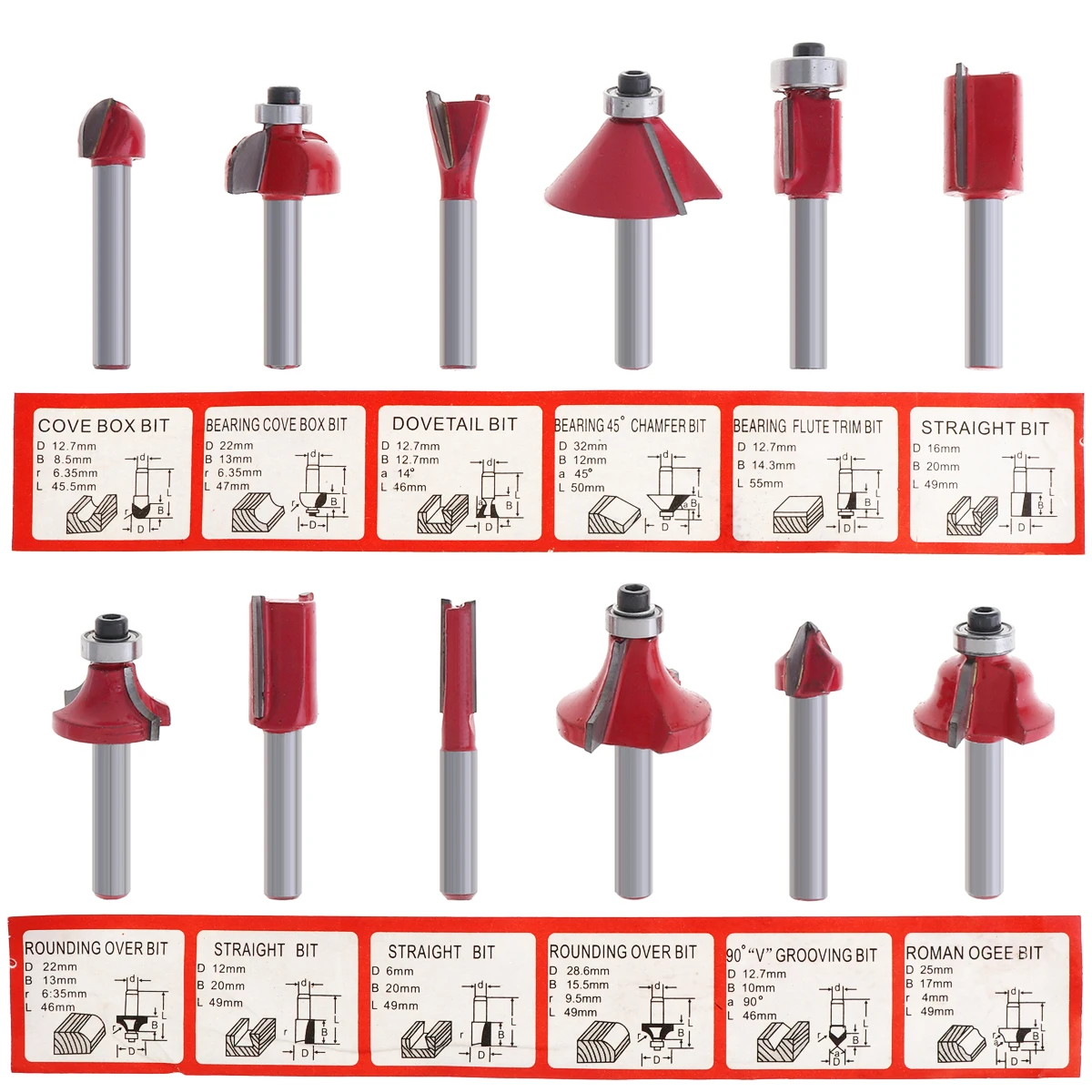 12pcs Mini 6.35mm Shank Woodworking Milling Cutter Tool Set Engraving