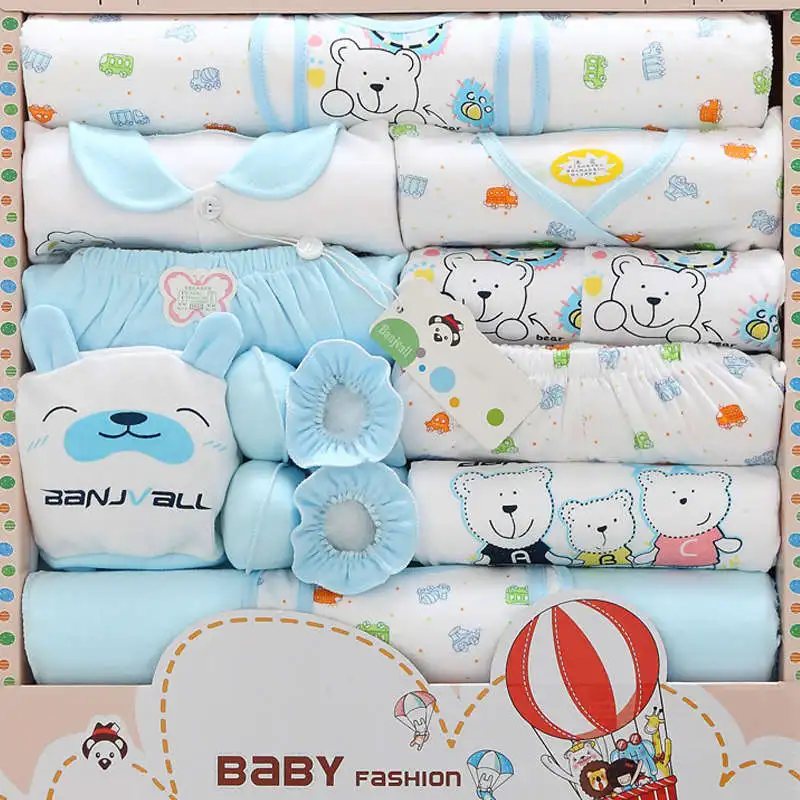 18pcsset Baby Layette Set Newborn Girl Boy Cartoon Long Sleeve Cotton Underwear Tops Pant Romper Infant Outfits Clothing Set