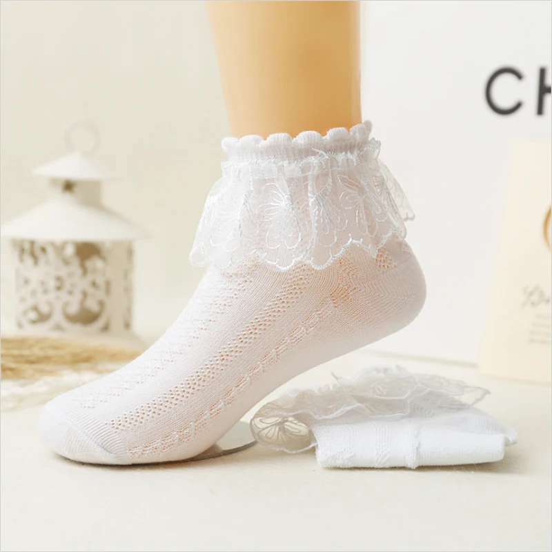 4pairs/lot summer baby girls kids toddler white pink lace ruffle princess mesh socks children thin breathable short ankle sock