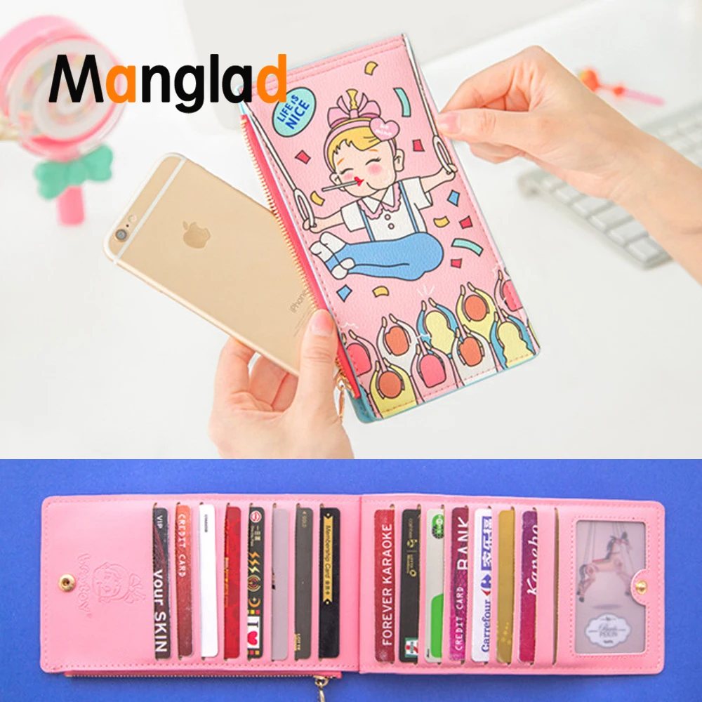 

Manglad Women Long Slim Wallet Pu Leather Zipper Money Bag Cartoon Flamingo Printed Coin Purse Card Covers Holder Pocket Clutch