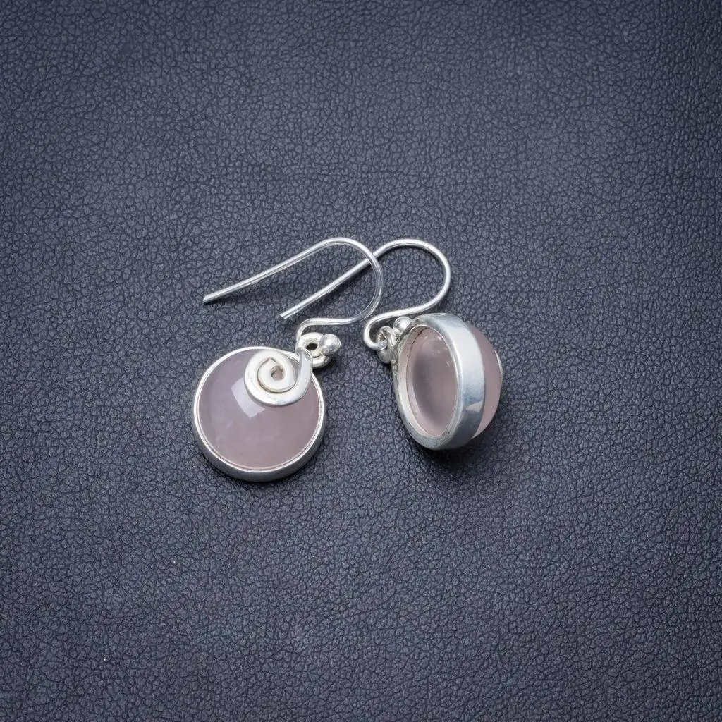 

Natural Rose Quartz Handmade Unique 925 Sterling Silver Earrings 1" Y2943