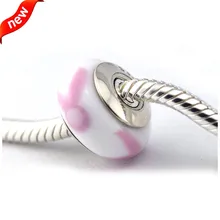 DIY Подходит для Pandora Braclets розовая лента муранские стеклянные