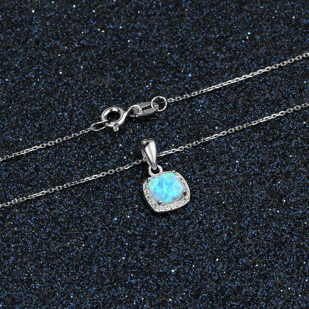 Классический квадратный белый розовый синий опал ожерелье s& Кулоны циркония 925 пробы Серебряное ожерелье подарок для женщин(Lam Hub Fong