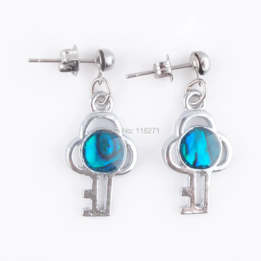 

Free shipping New Zealand Abalone Shell Art Blue Key Beads Ear stud Pair PR628