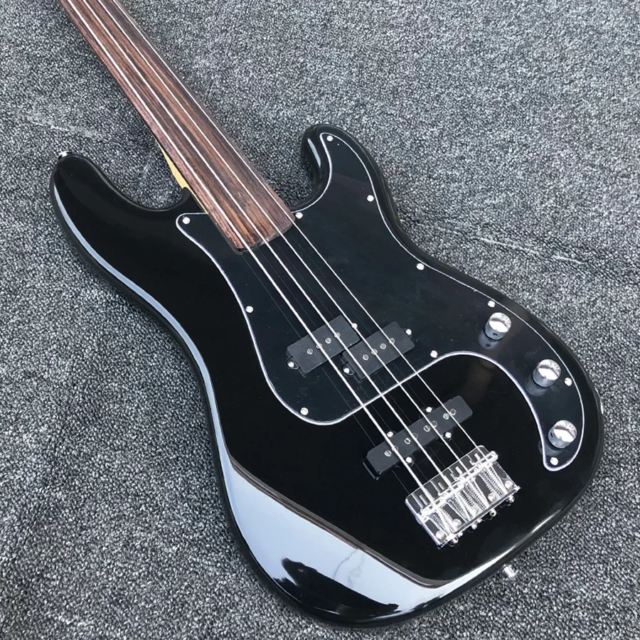 

Electric Fretless Precision Bass Guitar Tony Franklin Flame Maple Neck Black 4 string Free Shipping Guitare