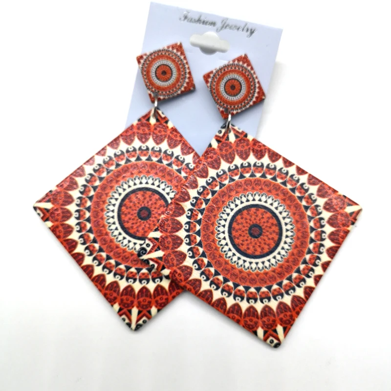 

Few Stock!! Square printing wooden earrings