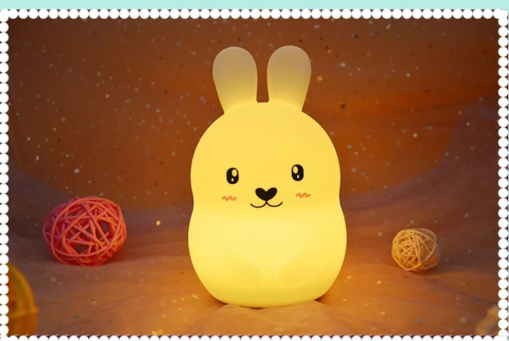 Rabbit LED Night Light Remote Control Timing Touch Sensor 9 Colors USB Charging Silicone Bunny Bedside Lamp for Children Baby (8)_副本