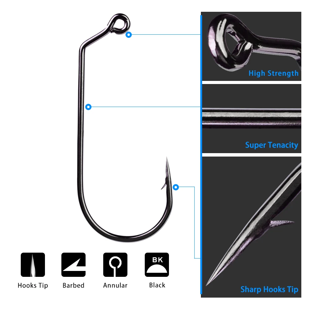 50pcs High Quality Jig Big Series Fishing Crank Hook Offset Jig Fishhook Saltwater Bass Worm Hooks Carp Fishing Tackle