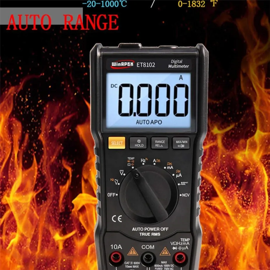 

WinAPEX ET8102 Digital Multimeter 6000 Counts True RMS Flashlight Digital Voltmeter 1000V 10A AC/DC Ammeter Pocket Multimeter