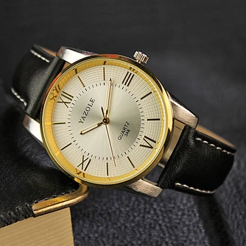 

YAZOLE Top Brand Watch Wrist Men Bracelet Quartz Watch Gold Case Leather Strap Bussiness Man Dress Watches Relogio Masculino
