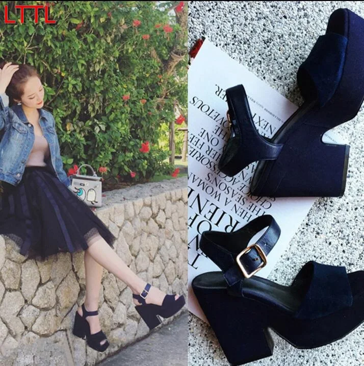 

2017 fashion women sandals platform high heels open toe party shoes muffin sandals wedge thick heel letter style party shoes