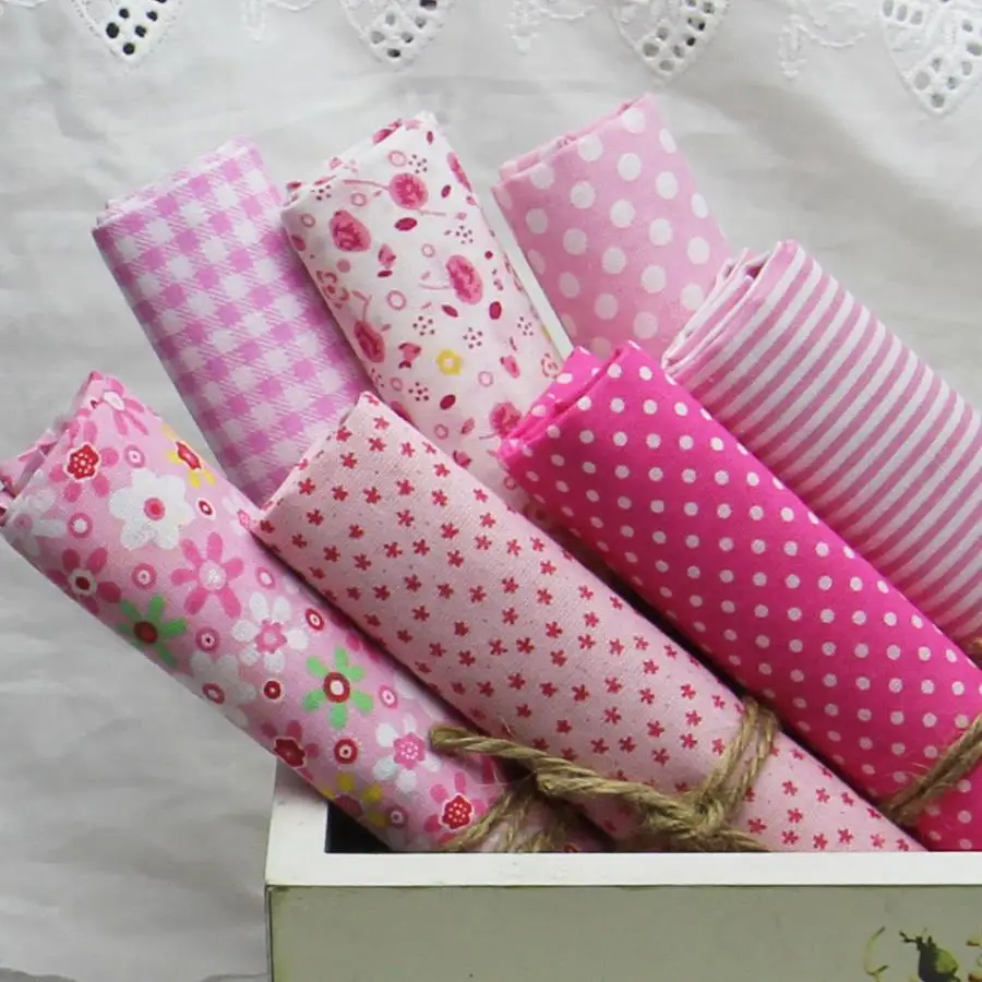 7 шт. дешевая ткань с розовым принтом, простая ткань из хлопка, комплект текстильной ткани для шитья, лоскутного шитья, одеяло Tissu, Одежда для куклы