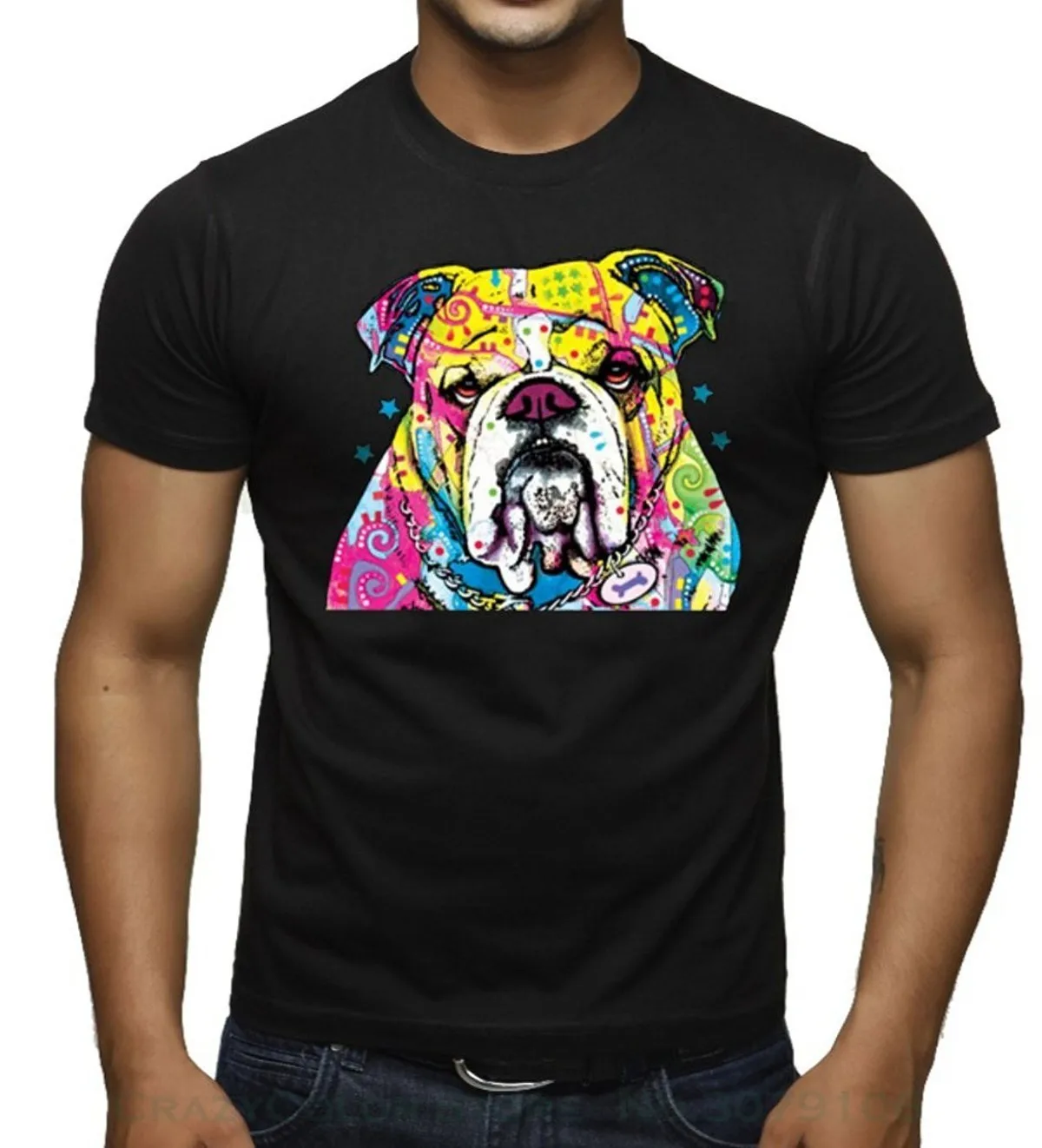 

Casual T-shirts Hip Hop Style Tops Tee S-2xl Neon English Bulldog Men's T-shirt Black Stranger Things Design T Shirt