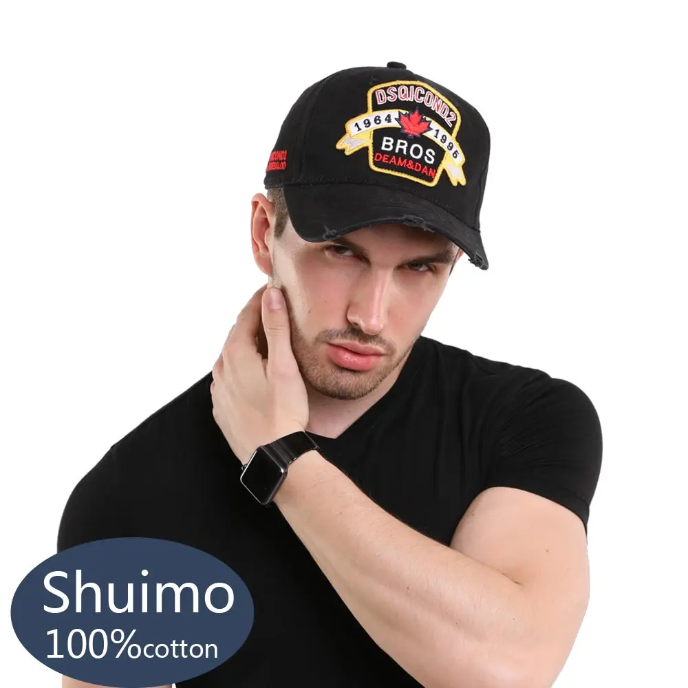 Alta calidad DSQICOND2 DSQ Gorra de béisbol hombres mujeres algodón hoja bordado azul marino negro Dad sombreros Casquette Gorra Beisbol