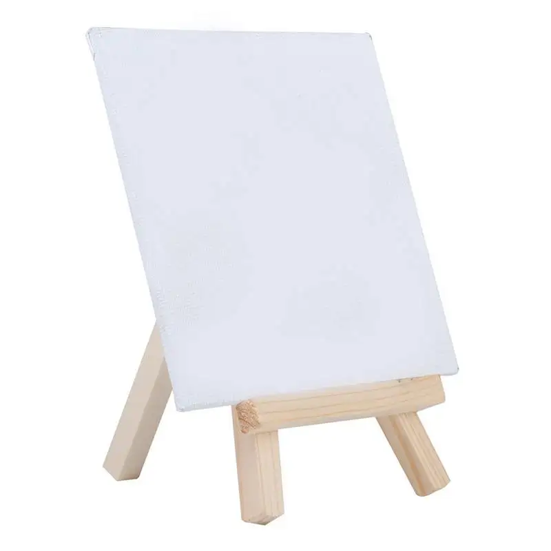 

4 By 4 Inch Mini Canvas And 8*16cm Mini Wood Easel Set For Painting Drawing School Student Artist Supplies, 12 Pack