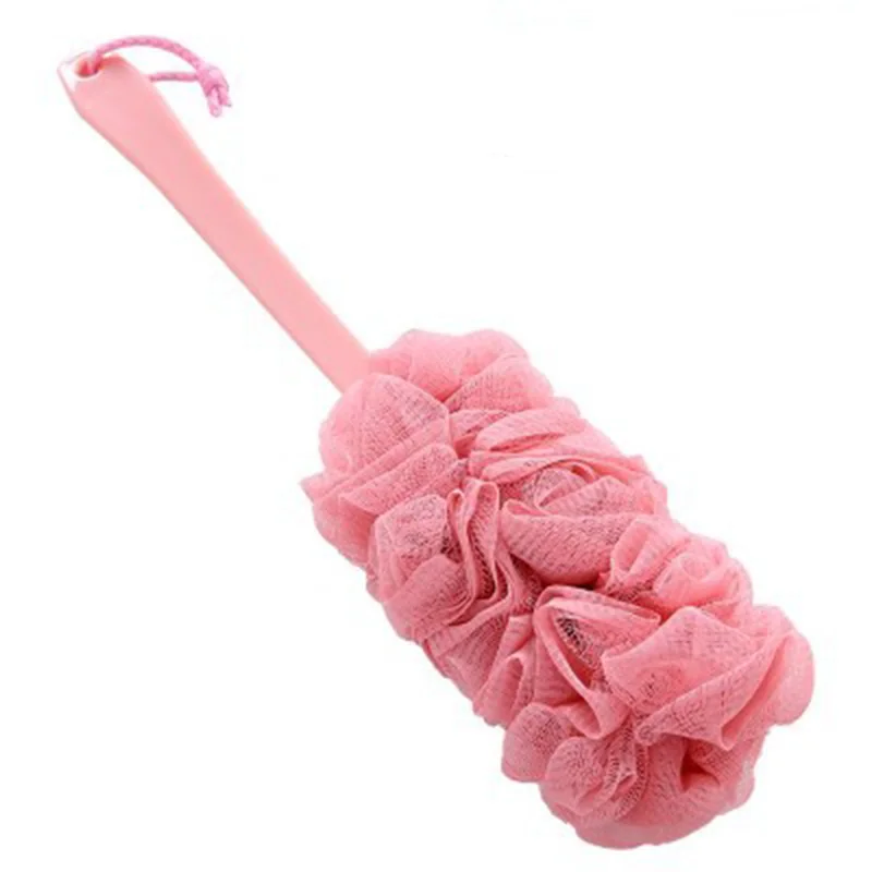 Для ванны с длинной ручкой Цветочная Очистка Ванна мяч для Ванной Принадлежности мягкий пузырь марлевые сетки тереть обратно душ щетки большой размер - Цвет: Розовый