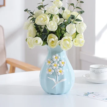 

Modern ceramic Vase ornaments High quality hydroponic Dried flowers tabletop blue small vase Home decorative crafts wedding gift