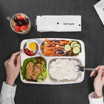 

Stainless Steel Plate Food Tray Dinner Dish Compartment Chinese Restaurant Tableware Student Lunch Plate Fast Children Tray 1pcs