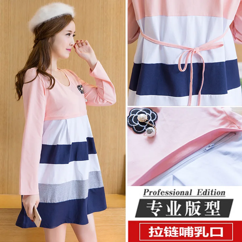 

New Pregnant Women Spring and Autumn Cotton Dresses Pregnant Women Long-sleeved Shirt Autumn