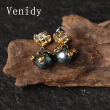 Venidy 2017 New 10-11mm Black Tahitian Pearls Drop Earrings 925 Silver Pearl Fine Jewelry Brand Luxury Sterling-Silver-Jewelry