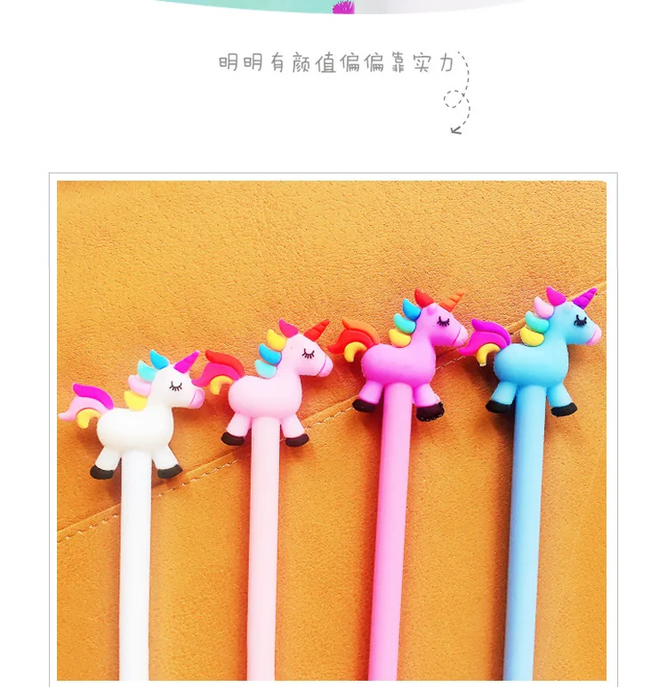 2 pcs/lot Creative Cartoon Rainbow Horse Unicorn Gel Pen Ink Pen Promotional Gift Stationery School& Office Supply