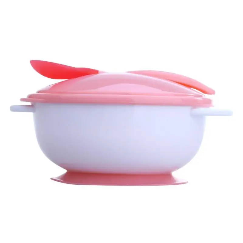 Термочувствительная ложка на присоске, Детская миска, миска для кормления ребенка, миска на присоске, обеденная посуда, набор для кормления детей, Детский ужин - Цвет: Розовый