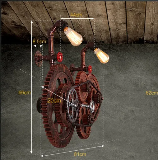 Loft Style Industrial Gear Vintage Wall Light For Home Antique Water Pipe Lamp Bedside Edison Wall Sconce Lampara Pared