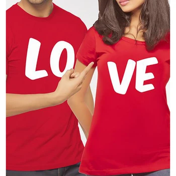 

EnjoytheSpirit LO VE T Shirt Couple Clothes Tee Shirt Summer Casual O Neck Short Sleeve Red Top Tshirts for Lovers Good Quality