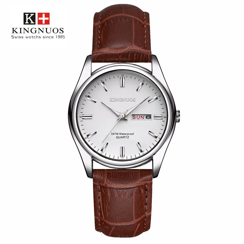 brown leather white Известный бренд мужские часы из нержавеющей стали наручные часы Дата Неделя кварцевые часы водонепроницаемые часы бизнес Saat Relojes Hombre - Цвет: brown leather white