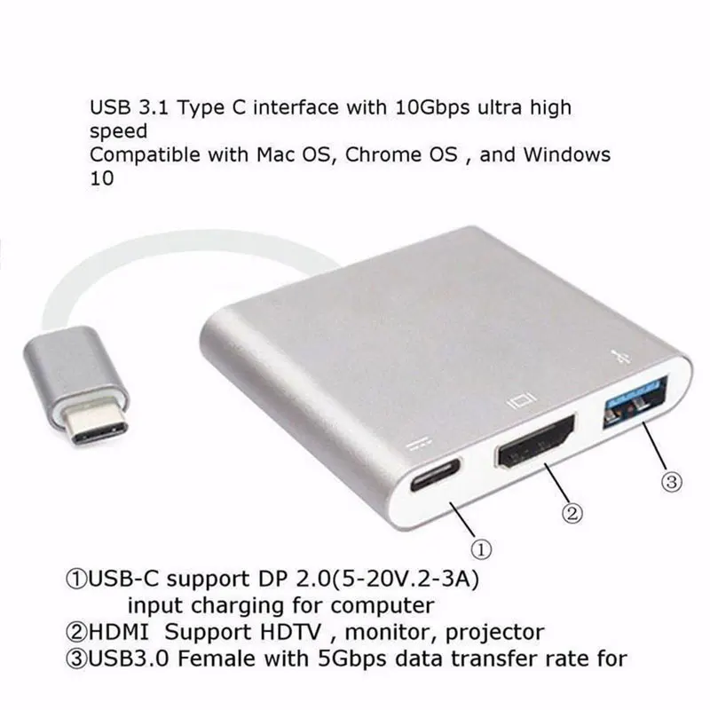 Адаптер 3 в 1 Thunderbolt USB Type C Hub к HDMI Dock с блоком питания для Samsung Dex mode MacBook Pro/Air
