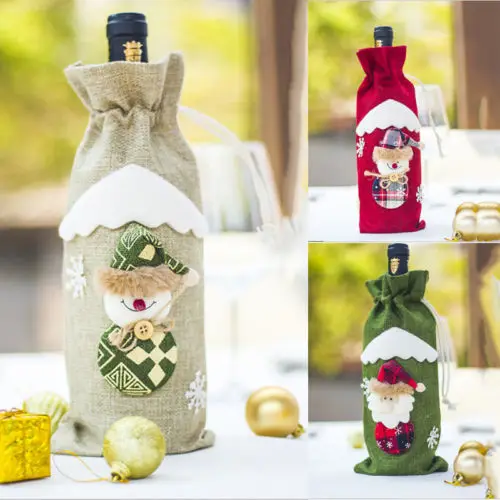

New Christmas Red Wine Bottle Cover Bags Santa Tree Dinner Party Gift Decor Wine Bottle Covers
