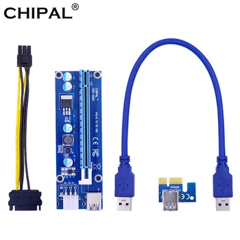 

CHIPAL 10PCS 30CM VER006C PCI-E Riser Card PCIE 1x to 16x Extension Cable + USB 3.0 Cable to 6Pin Power Cord for BTC LTC Miner