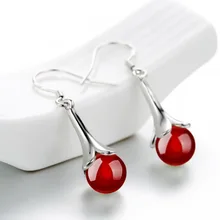 Vintage Chinoiserie pendientes de gota para mujeres encaje rojo negro blanco redondo cristal blanco Color oro regalo joyería de moda KBE309