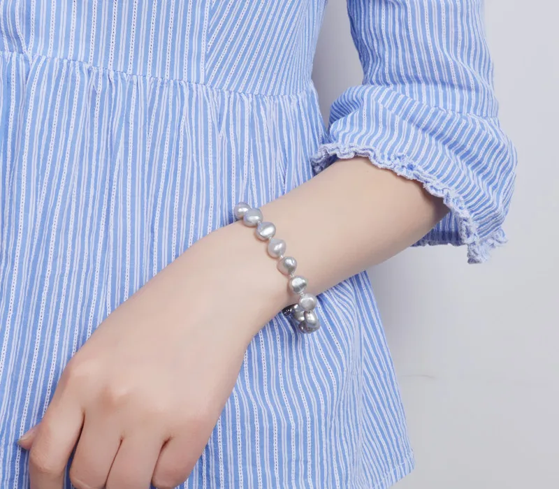 ASHIQI настоящий натуральный пресноводный барочный жемчуг браслеты для женщин 9-10 мм черный серый жемчуг ювелирные изделия мода