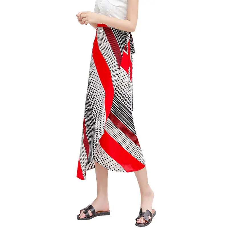 Папоротники тропическим принтом юбка с принтом комплект летней шифоновой длинная юбка с разрезами на завязках Для женщин пляжная юбка, саронг Saia - Цвет: Color 7