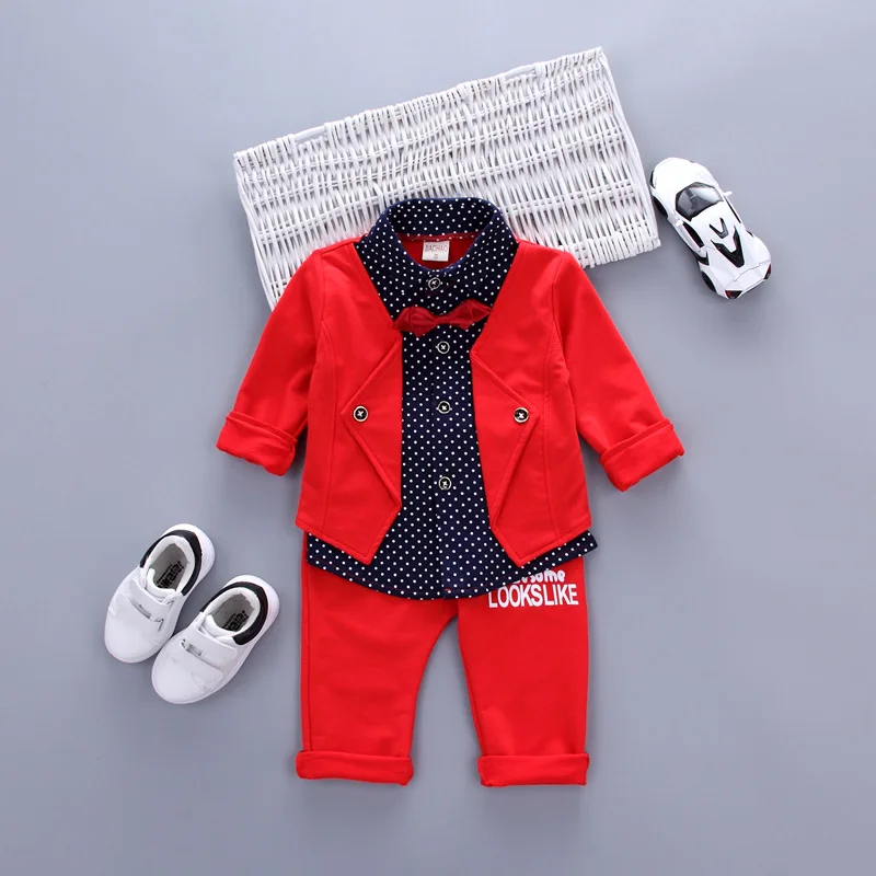 Hot Sales Infant Baby Boys Sets Red Plaid Long-sleeved Shirt+ Pants 2pcs Outfits Toddlers Bow Tie Set Clothes 2017 Spring 12