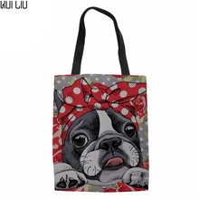 Женские матерчатые сумки сумка на плечо для девочек многоразовая хозяйственная сумка милый 3D животное Бостон-терьер женская сумка пляжная сумка