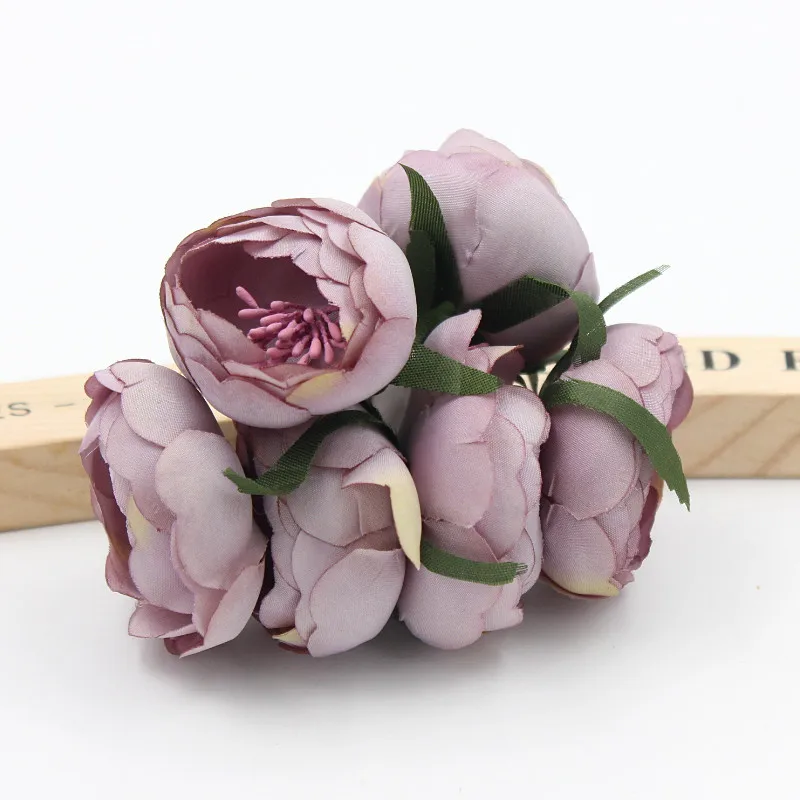 6 шт./лот 4,5 см Моделирование искусственных цветов маленькая шелковая ткань розы чайные пакетики ручной работы свадебные украшения - Цвет: purple