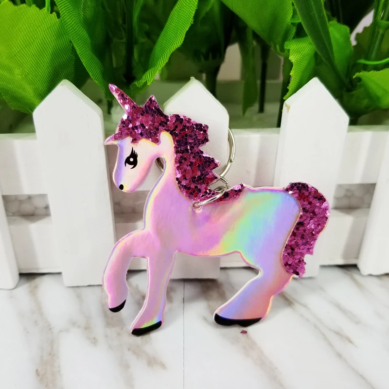 Rainbow Unicorn Keychain Pokemon Key Ring Decorative Pendants for Women Kids Bags Car Key Phone Accessories Wedding Party Gifts