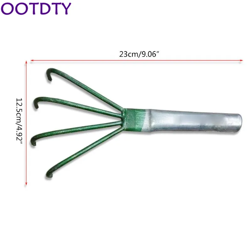 Сельскохозяйственная углеродистая сталь четырехзубные зубчатые зубцы грабли маленькая ручка арахиса газон лист Пинцет садовые