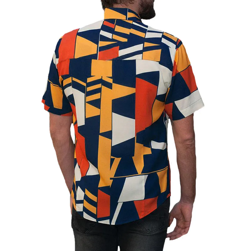Летние Элегантные Camisa Feminina повседневные рубашки мужские тропические геометрические короткий рукав с лацканами, приталенный силуэт