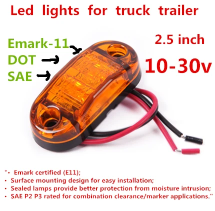10Pcs 2.5/" Amber Clearance Side Marker LED Lights Truck Trailer Lamp Clear Lens